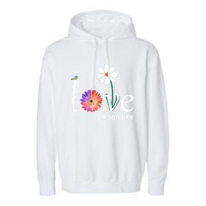 Love #Nanalife Watercolor Flower Bird Grandma Mother's Day Gift Garment-Dyed Fleece Hoodie