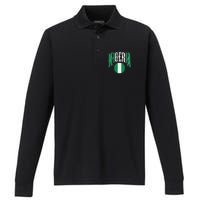 Love Nigeria With Nigerian Flag Inside A Circle Performance Long Sleeve Polo