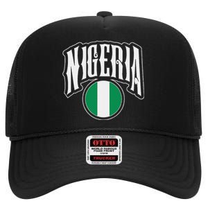 Love Nigeria With Nigerian Flag Inside A Circle High Crown Mesh Back Trucker Hat