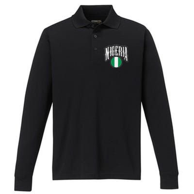 Love Nigeria With Nigerian Flag Inside A Circle Performance Long Sleeve Polo