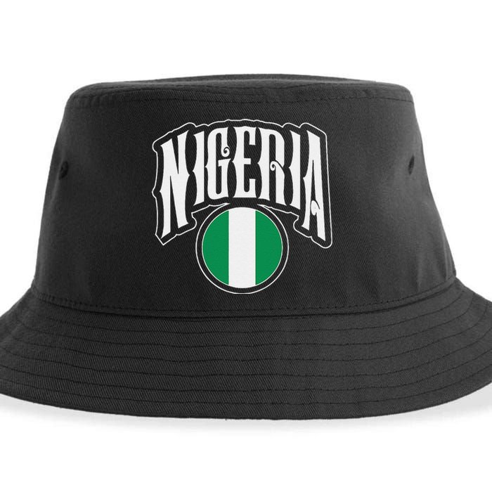 Love Nigeria With Nigerian Flag Inside A Circle Sustainable Bucket Hat