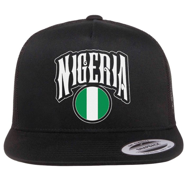 Love Nigeria With Nigerian Flag Inside A Circle Flat Bill Trucker Hat