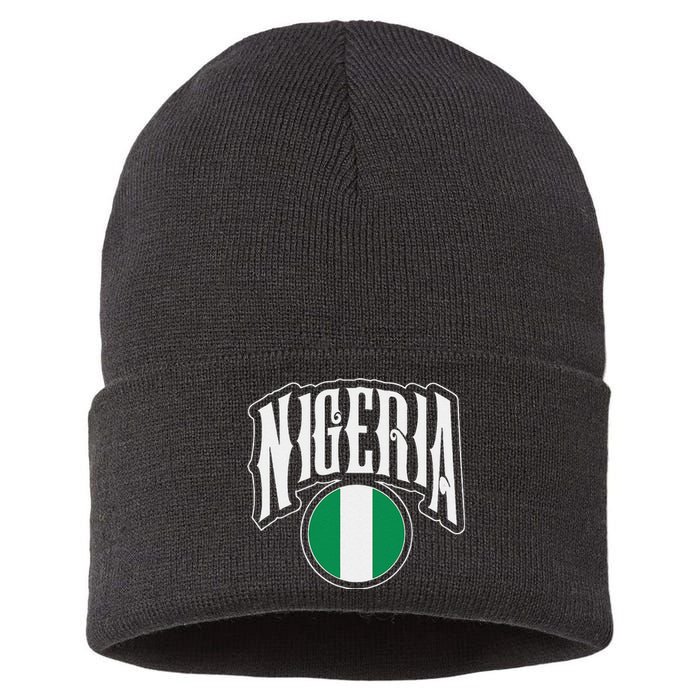 Love Nigeria With Nigerian Flag Inside A Circle Sustainable Knit Beanie