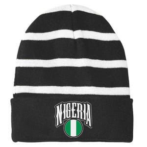 Love Nigeria With Nigerian Flag Inside A Circle Striped Beanie with Solid Band