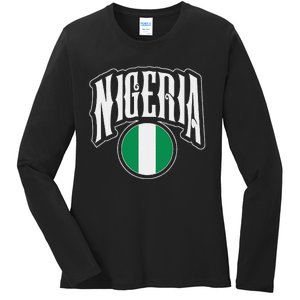 Love Nigeria With Nigerian Flag Inside A Circle Ladies Long Sleeve Shirt