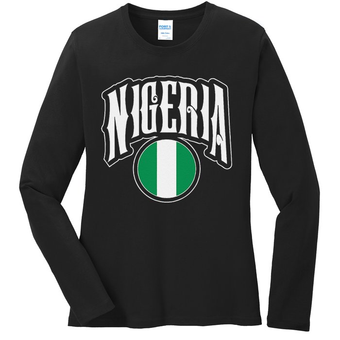 Love Nigeria With Nigerian Flag Inside A Circle Ladies Long Sleeve Shirt