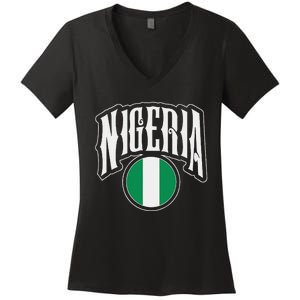 Love Nigeria With Nigerian Flag Inside A Circle Women's V-Neck T-Shirt