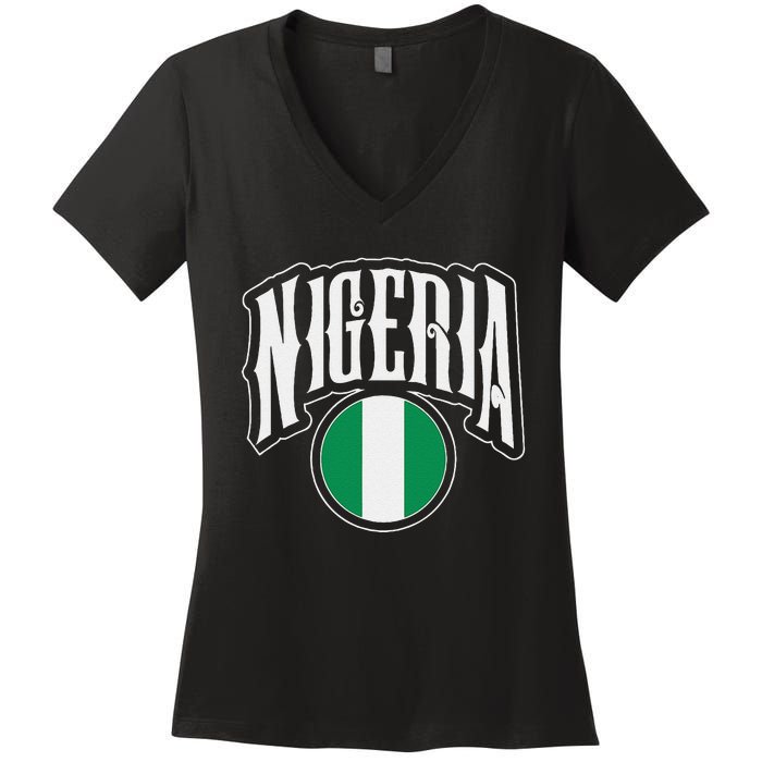 Love Nigeria With Nigerian Flag Inside A Circle Women's V-Neck T-Shirt