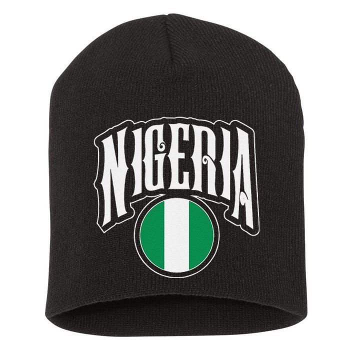 Love Nigeria With Nigerian Flag Inside A Circle Short Acrylic Beanie