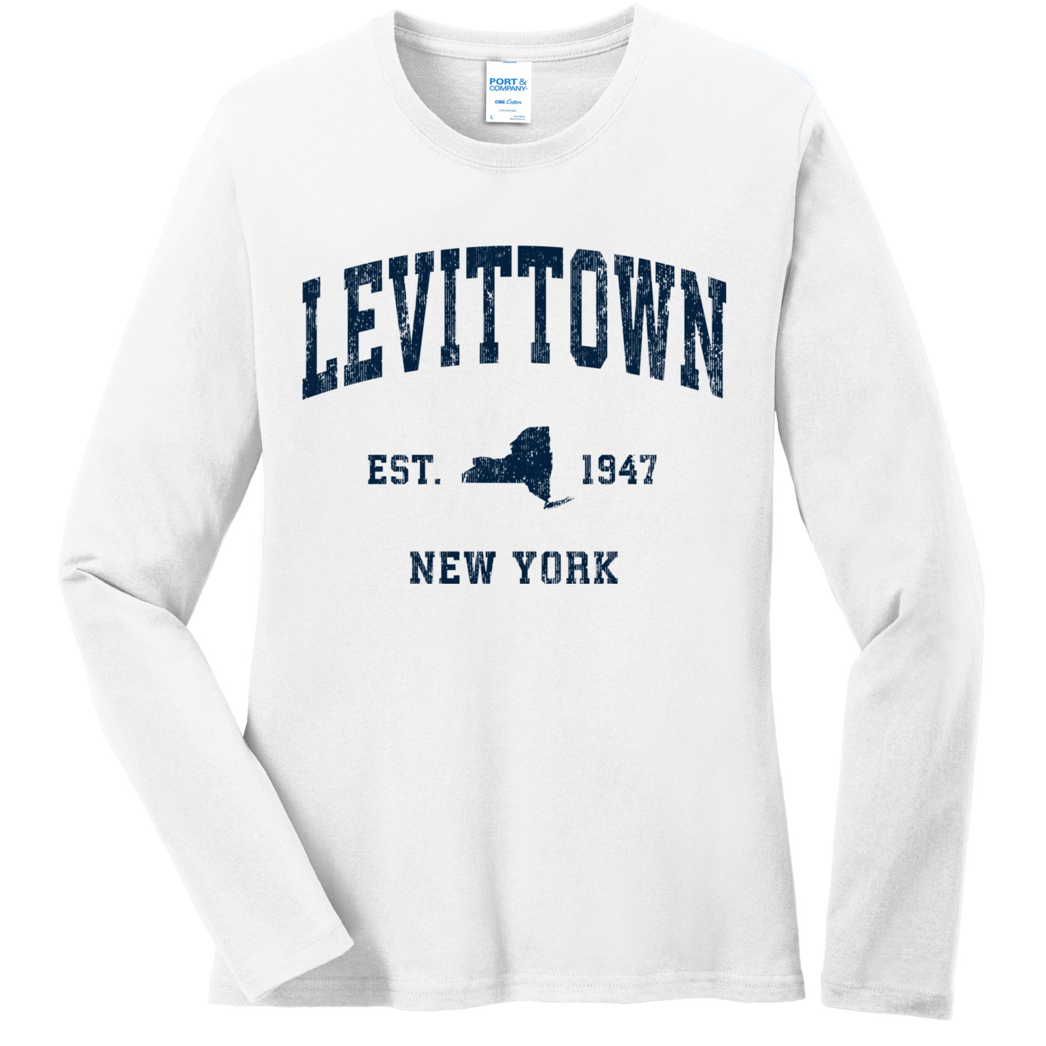Levittown New York Ny Vintage Athletic Ladies Long Sleeve Shirt