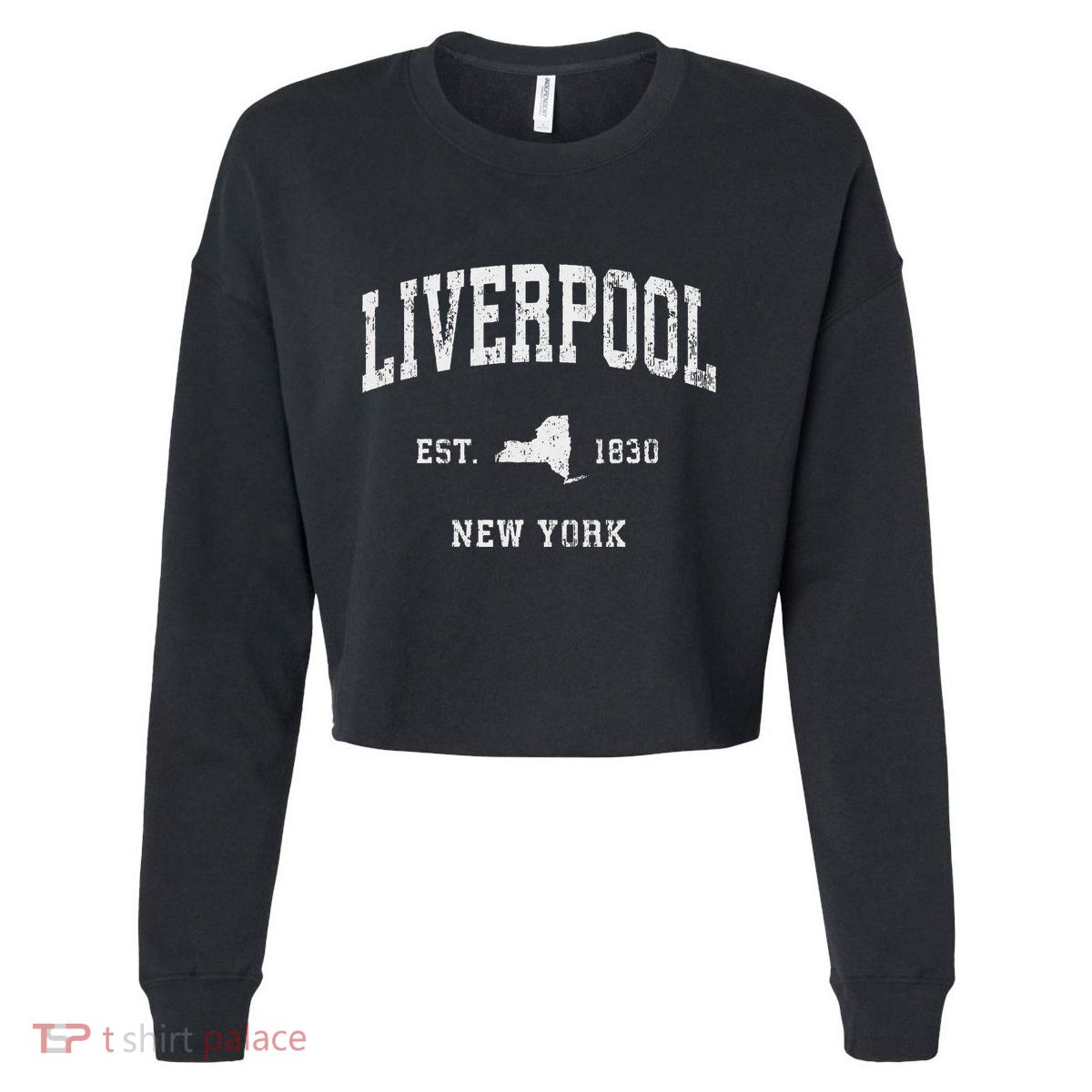 Liverpool New York Ny Vintage Athletic Sports Design Cropped Pullover Crew