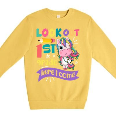 Look Out 1St Grade Here I Come Unicorn First Grade Gift Premium Crewneck Sweatshirt