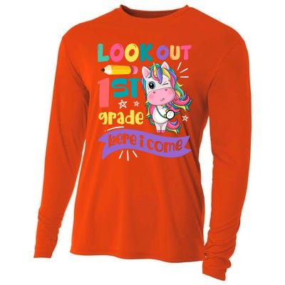 Look Out 1St Grade Here I Come Unicorn First Grade Gift Cooling Performance Long Sleeve Crew