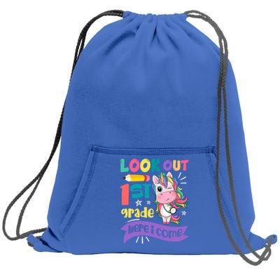 Look Out 1St Grade Here I Come Unicorn First Grade Gift Sweatshirt Cinch Pack Bag