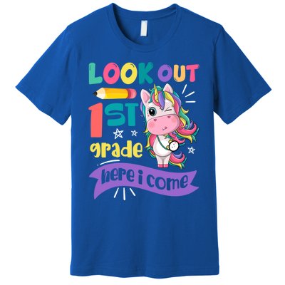 Look Out 1St Grade Here I Come Unicorn First Grade Gift Premium T-Shirt