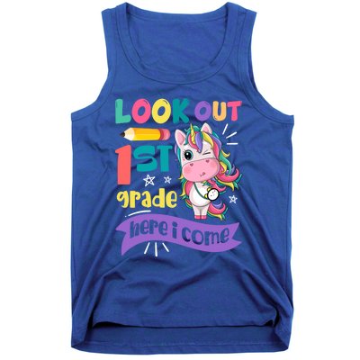 Look Out 1St Grade Here I Come Unicorn First Grade Gift Tank Top