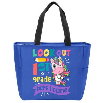 Look Out 1St Grade Here I Come Unicorn First Grade Gift Zip Tote Bag