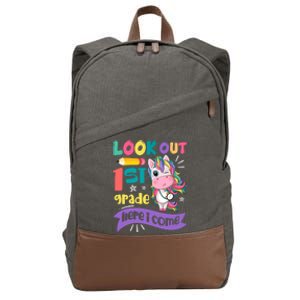 Look Out 1St Grade Here I Come Unicorn First Grade Gift Cotton Canvas Backpack