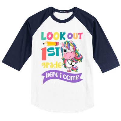 Look Out 1St Grade Here I Come Unicorn First Grade Gift Baseball Sleeve Shirt