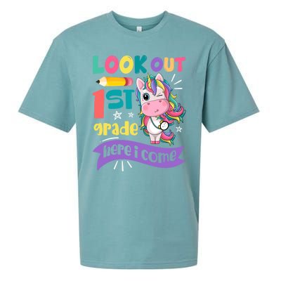 Look Out 1St Grade Here I Come Unicorn First Grade Gift Sueded Cloud Jersey T-Shirt