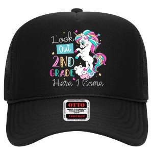 Look Out 2nd Grade Here I Come Unicorn Back To School Kids High Crown Mesh Back Trucker Hat