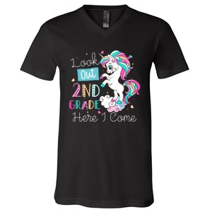 Look Out 2nd Grade Here I Come Unicorn Back To School Kids V-Neck T-Shirt