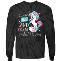 Look Out 2nd Grade Here I Come Unicorn Back To School Kids Tie-Dye Long Sleeve Shirt