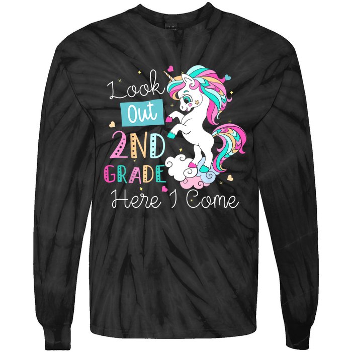 Look Out 2nd Grade Here I Come Unicorn Back To School Kids Tie-Dye Long Sleeve Shirt