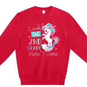 Look Out 2nd Grade Here I Come Unicorn Back To School Kids Premium Crewneck Sweatshirt