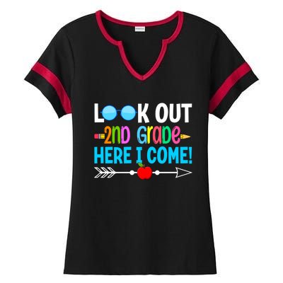 Look Out 2nd Grade Here I Come Back To School First Day Gift Ladies Halftime Notch Neck Tee