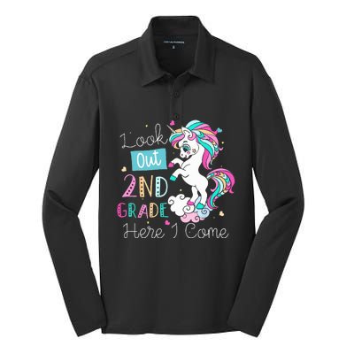 Look Out 2nd Grade Here I Come Unicorn Back To School Silk Touch Performance Long Sleeve Polo