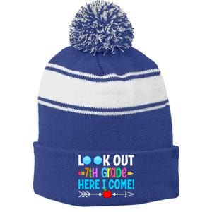 Look Out 7th Grade Here I Come Back To School First Day Gift Stripe Pom Pom Beanie