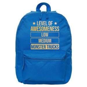 Level Of Awesoess Monster Trucks Monster Truck Gift 16 in Basic Backpack