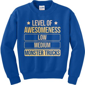 Level Of Awesoess Monster Trucks Monster Truck Gift Kids Sweatshirt