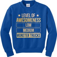 Level Of Awesoess Monster Trucks Monster Truck Gift Kids Sweatshirt