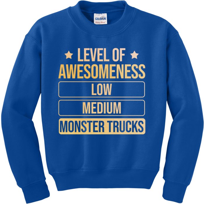 Level Of Awesoess Monster Trucks Monster Truck Gift Kids Sweatshirt