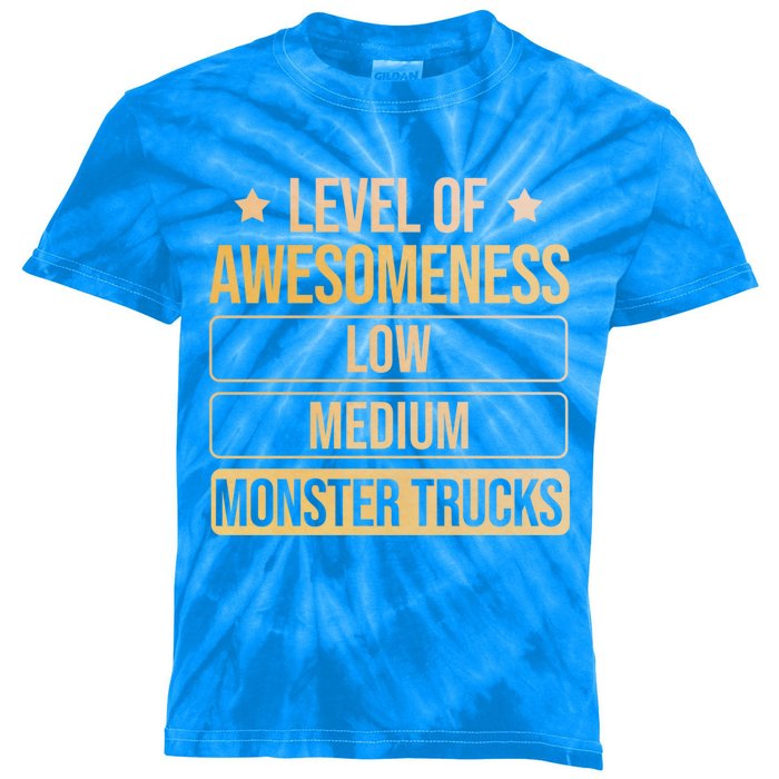 Level Of Awesoess Monster Trucks Monster Truck Gift Kids Tie-Dye T-Shirt