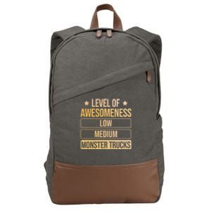 Level Of Awesoess Monster Trucks Monster Truck Gift Cotton Canvas Backpack