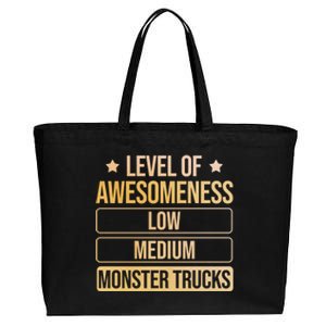 Level Of Awesoess Monster Trucks Monster Truck Gift Cotton Canvas Jumbo Tote