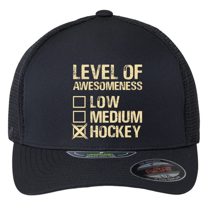 Level Of Awesomeness Low Medium Hockey Flexfit Unipanel Trucker Cap