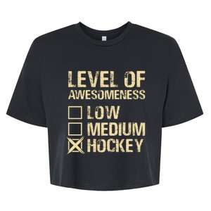 Level Of Awesomeness Low Medium Hockey Bella+Canvas Jersey Crop Tee