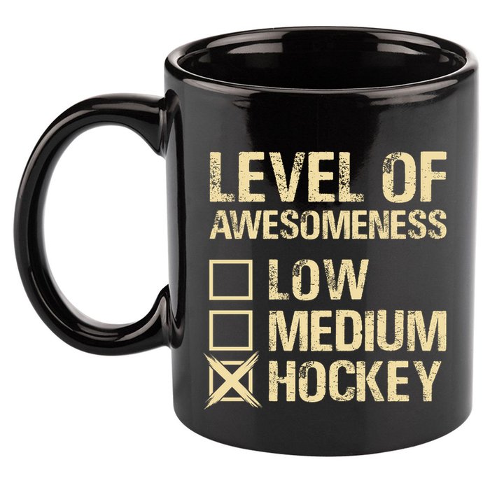 Level Of Awesomeness Low Medium Hockey 11oz C Handle Ceramic Mug