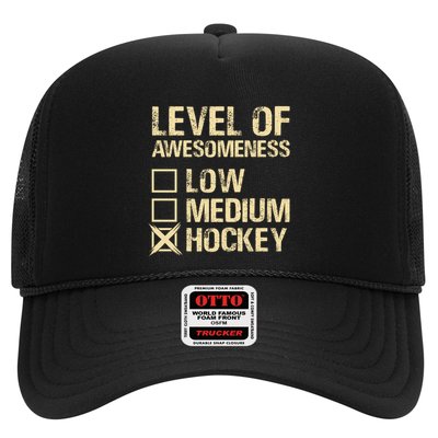 Level Of Awesomeness Low Medium Hockey Trucker Hat