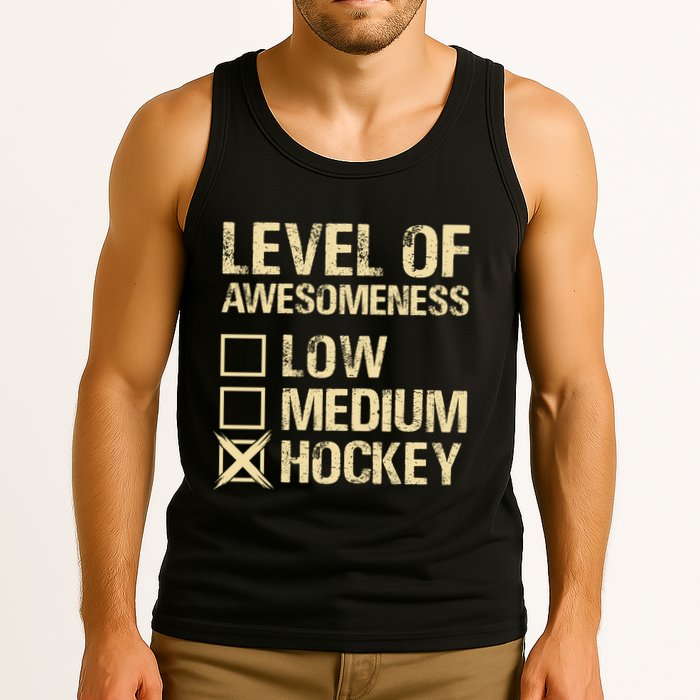 Level Of Awesomeness Low Medium Hockey Tank Top