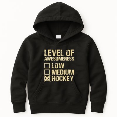 Level Of Awesomeness Low Medium Hockey Kids Hoodie