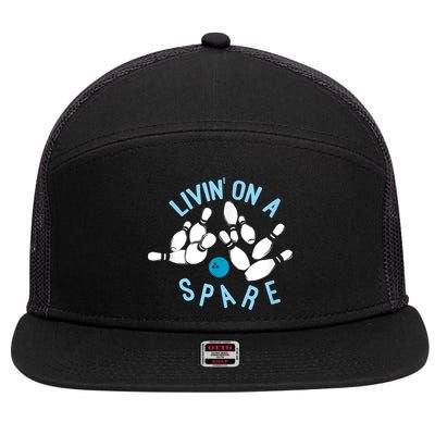 Livin On A Spare Funny Bowler & Bowling 7 Panel Mesh Trucker Snapback Hat