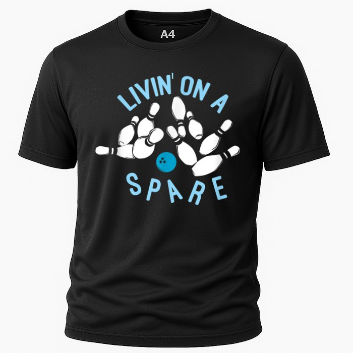 Livin On A Spare Funny Bowler & Bowling Cooling Performance Crew T-Shirt