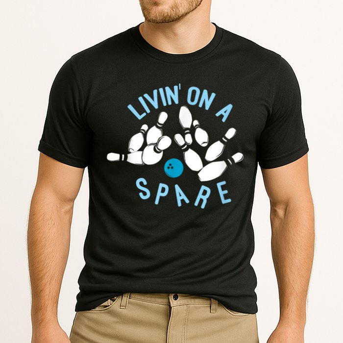 Livin On A Spare Funny Bowler & Bowling Cooling Performance Crew T-Shirt