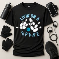 Livin On A Spare Funny Bowler & Bowling Cooling Performance Crew T-Shirt