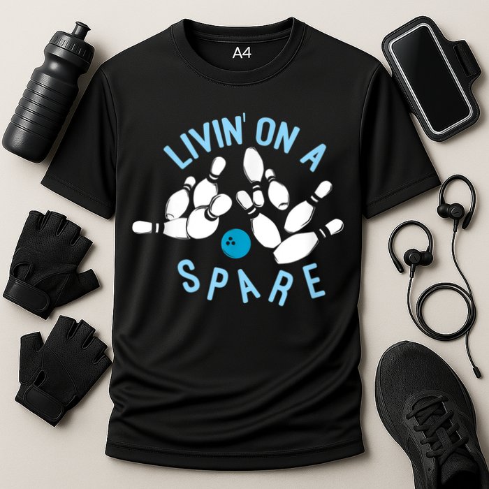 Livin On A Spare Funny Bowler & Bowling Cooling Performance Crew T-Shirt